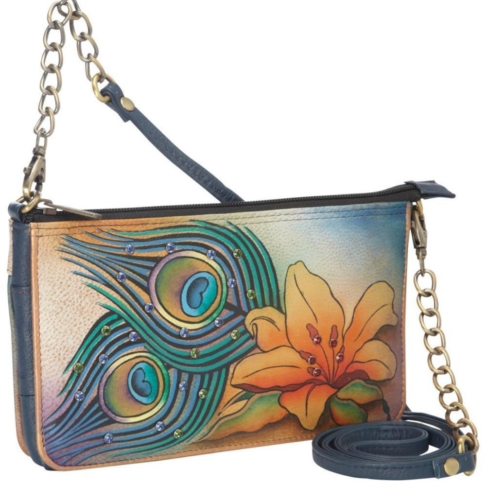 Anuschka NWT convertible clutch organizer leather painted floral Wallet